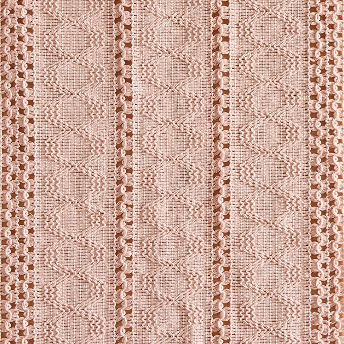 Macrame Style Boho Table Runner, 12x48 Inch Light Pink | Woven Boho Table Runner - Image 6