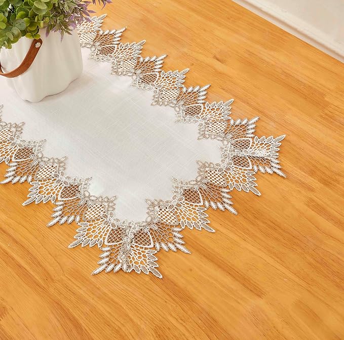 White Linen Table Runner 36” Lace Coffee Table Runners | French Dresser Runners - Image 6