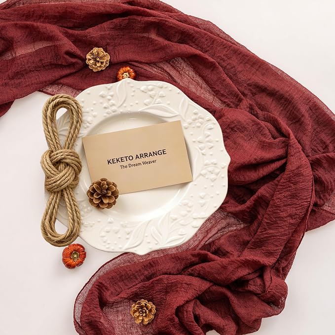 6Pcs Burgundy Cheesecloth Table Runner 120 Inches - Image 2
