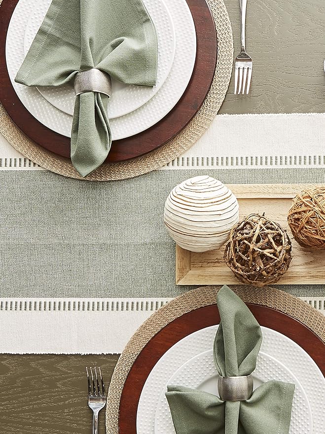 DII Dobby Stripe Table Runner, 13x108 Artichoke & Cream Background | Woven - Image 9
