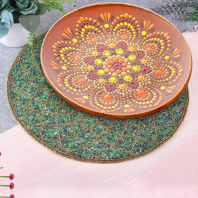 Round Beaded Placemat 13 Inch, Handmade Glass Bead Charger Plate Mat - Image 5