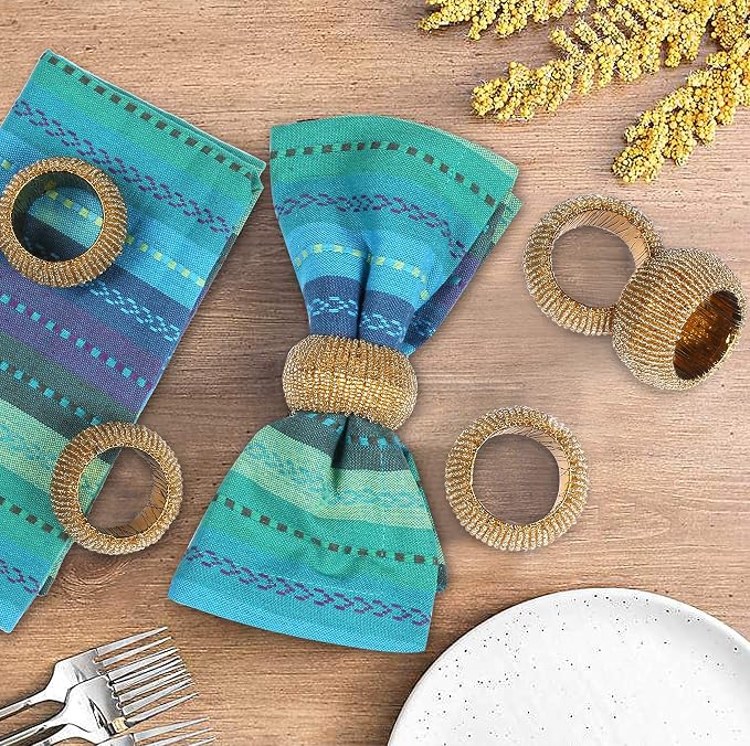 Gold Napkin Ring, Napkin Rings Set of 12, Beaded Napkin Holders, Round Napkin - Image 4