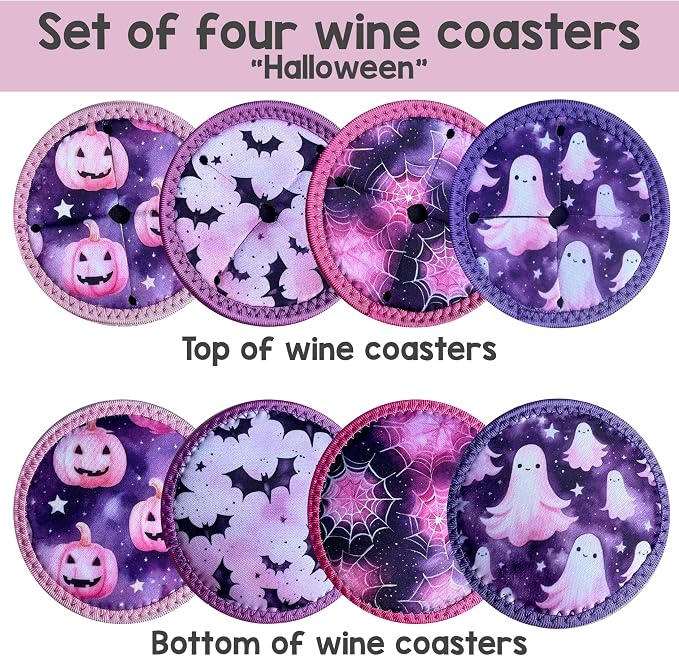 Set of 4 Themed Drink Coasters for Wine Glasses | Reusable Slip-On Stemmed - Image 2