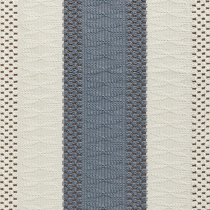 Macrame Style Bicolor Stitching Table Runner 14x108in Navy | Woven Boho Table - Image 6