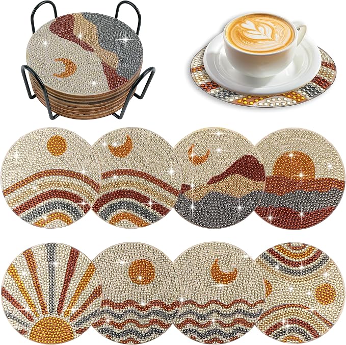 8 Pcs Boho Diamond Painting Coasters Kit by AiYuanzsh
