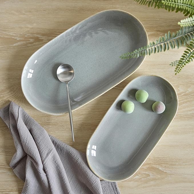 SANGO Resona Moss Serving Platters Set of 2, 14/12 Inch Stoneware Serving Dishes - Image 2