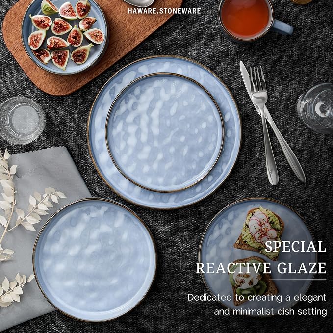 HaWare Dinnerware Sets, 12-Piece Plates and Bowls Set, Reactive Blue | - Image 5