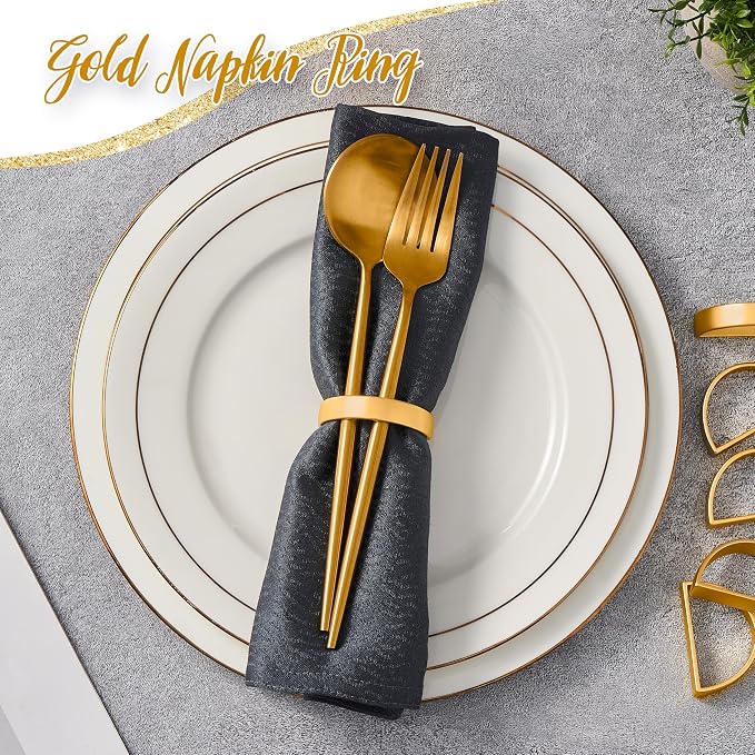 APTWOW Gold Napkin Rings Set of 6, Semicircle Metal Gold Napkin Holder Buckles - Image 5