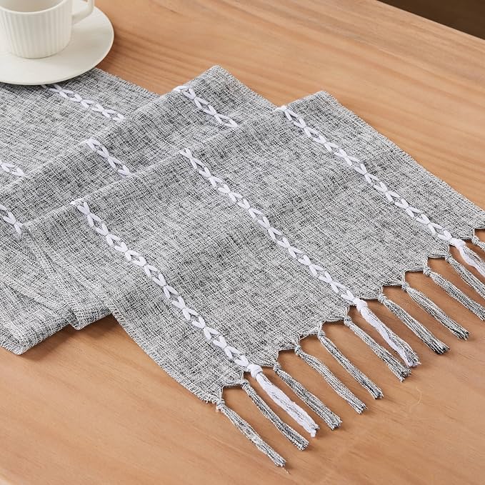 Braided Farmhouse Table Runner, Braided Charcoal 13x108 Inch, Cotton Linen - Image 7