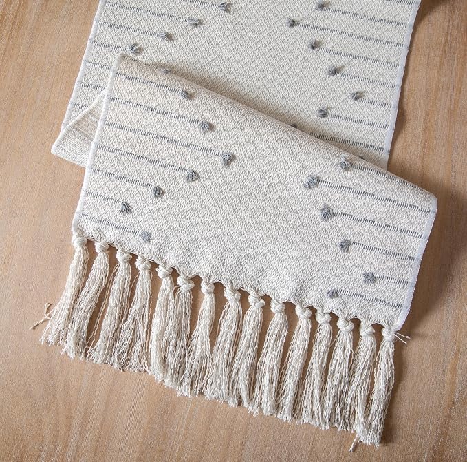 Boho Table Runner 13 x 48 Inch Long Natural Cotton Woven Runner - Image 4