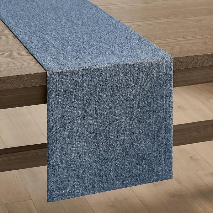 Basic Linen Style Table Runner, 14x108 Inch Navy Blue | Mitered Corner Design - Image 7