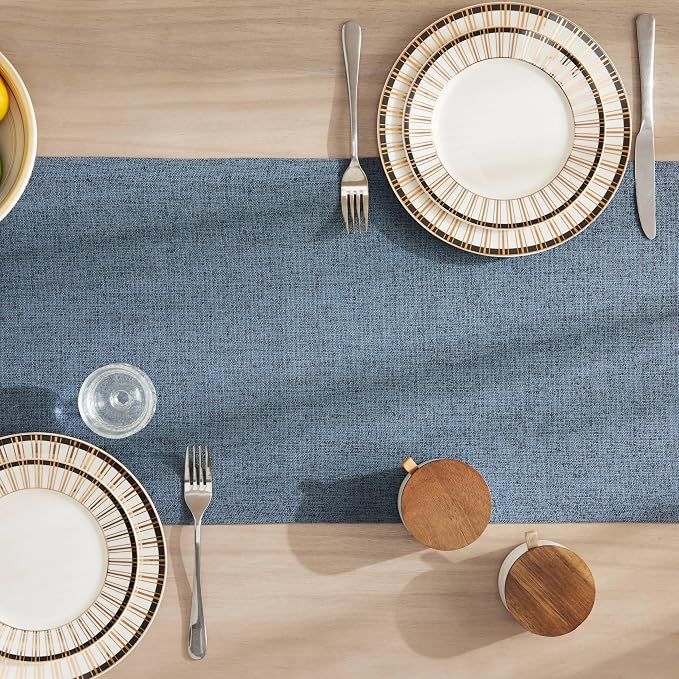 Burlap Style Farmhouse Table Runner, 14x48 Inches Blue | Thick Durable Fabric - Image 4