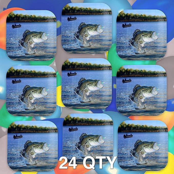 Havercamp Fishing Plates-24 Pack-9 Inch Square-Gone Fishin Party | Set of 24 - Image 2