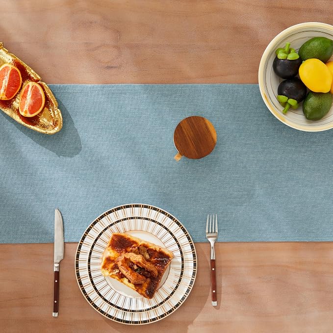 Rustic Cotton Linen Table Runner, 13x36 Inches River Blue | Farmhouse Style - Image 5