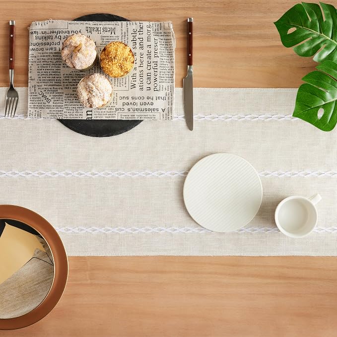 Braided Farmhouse Table Runner, Braided Beige 13x90 Inch, Cotton Linen Table - Image 4