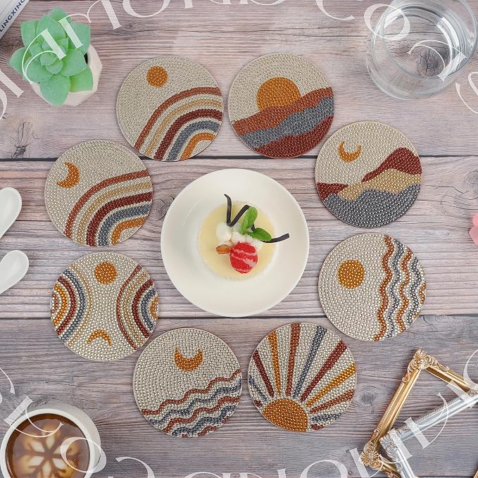 8 Pcs Boho Diamond Painting Coasters Kit - Image 5