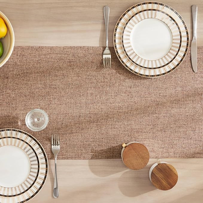 Burlap Style Farmhouse Table Runner, 14x72 Inches Brown | Thick Durable Fabric - Image 4
