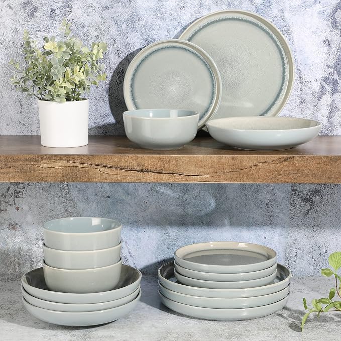 Gibson Elite Juno Moon 16-Piece Reactive Blue Double Bowl Dinnerware Set – - Image 2