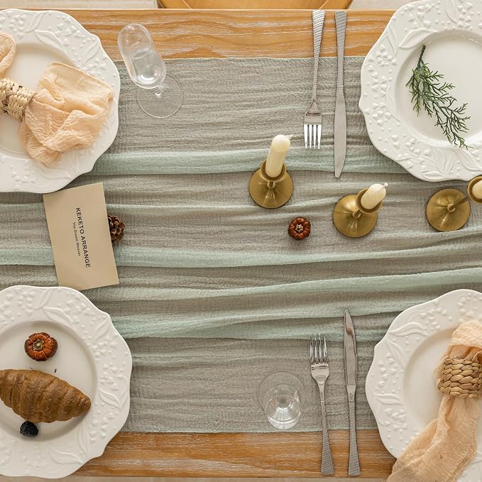 3Pcs Sage Green Cheesecloth Table Runner 120 Inches - Image 6