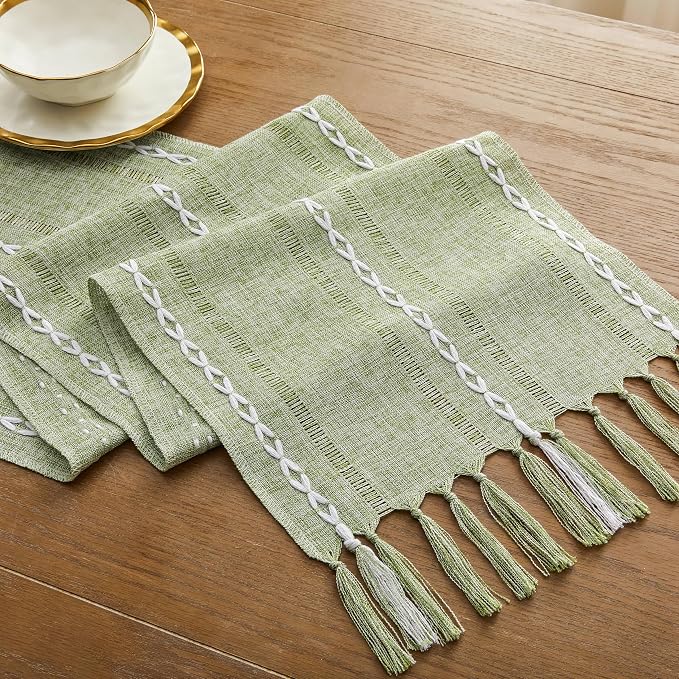 Hemstitched Farmhouse Table Runner, Sage Green 13x108 Inch, Cotton Linen Table - Image 7