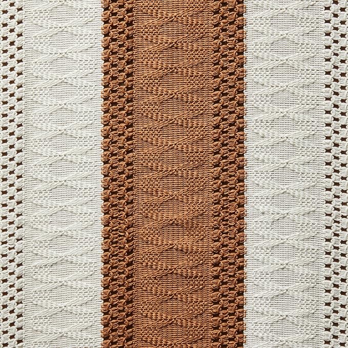 Macrame Style Bicolor Stitching Table Runner 14x90in Caramel | Woven Boho Table - Image 6