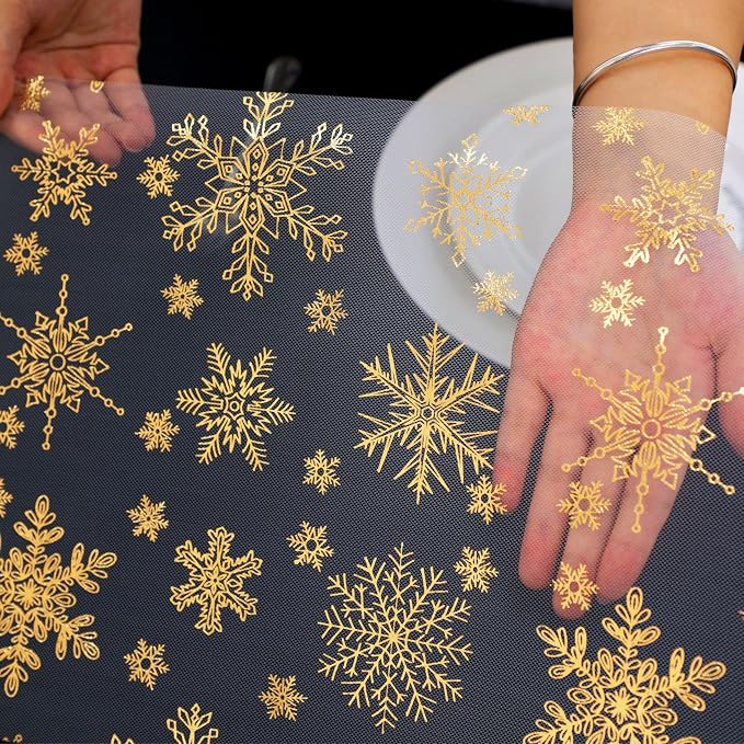 Snowkingdom 2PCS Gold Christmas Snowflake Glitter Table Runner 108 Inch | - Image 5