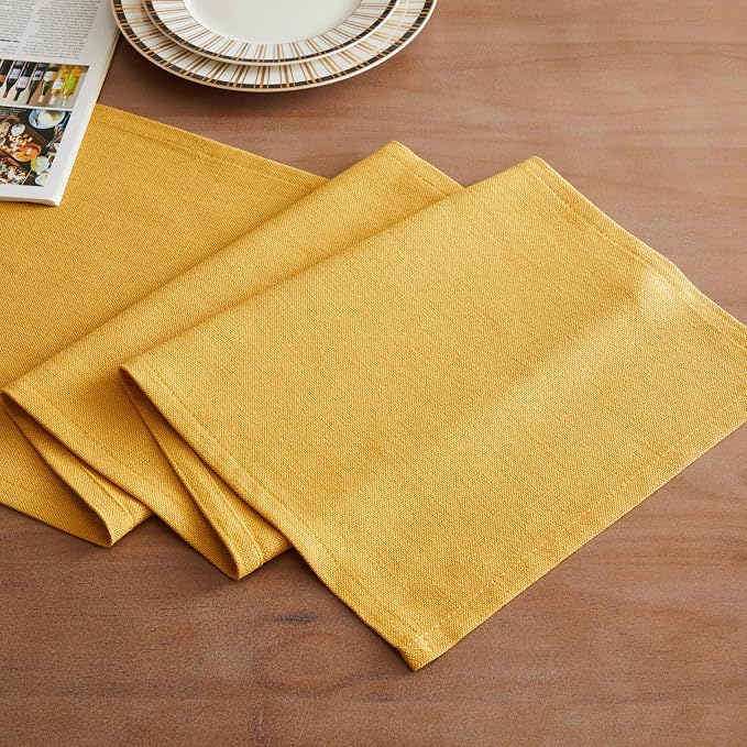 Rustic Cotton Linen Table Runner, 13x90 Inches Yellow | Farmhouse Style Linen - Image 2