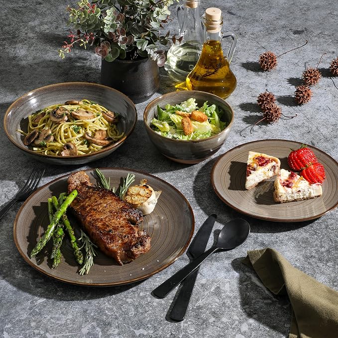 Gibson Elite 16 Piece Dreamweaver Double Bowl Terracotta Reactive Dinnerware Set - Image 4