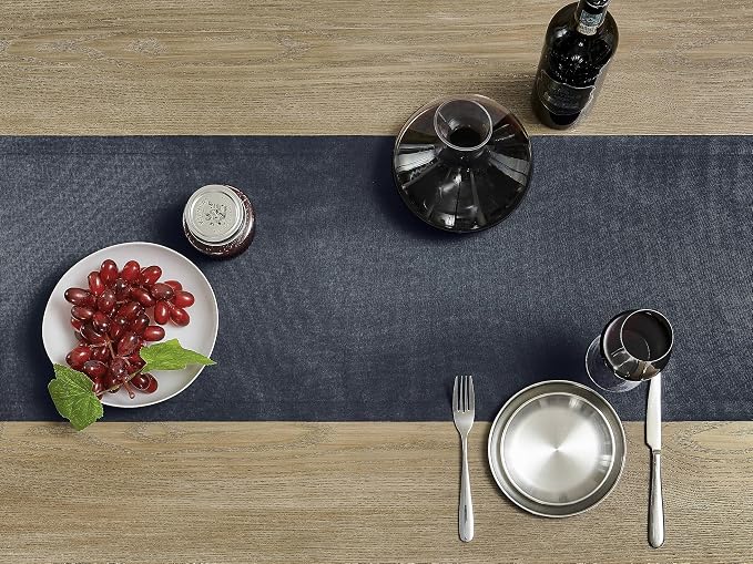 Basic Linen Style Table Runner, 14x48 Inch Dark Navy | Mitered Corner Design - Image 3