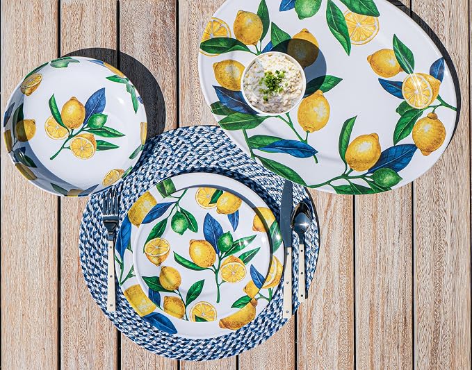 Lemon Orchard 16.9" x 13" Oval Melamine Serving Platter, Durable Indoor/Outdoor - Image 3