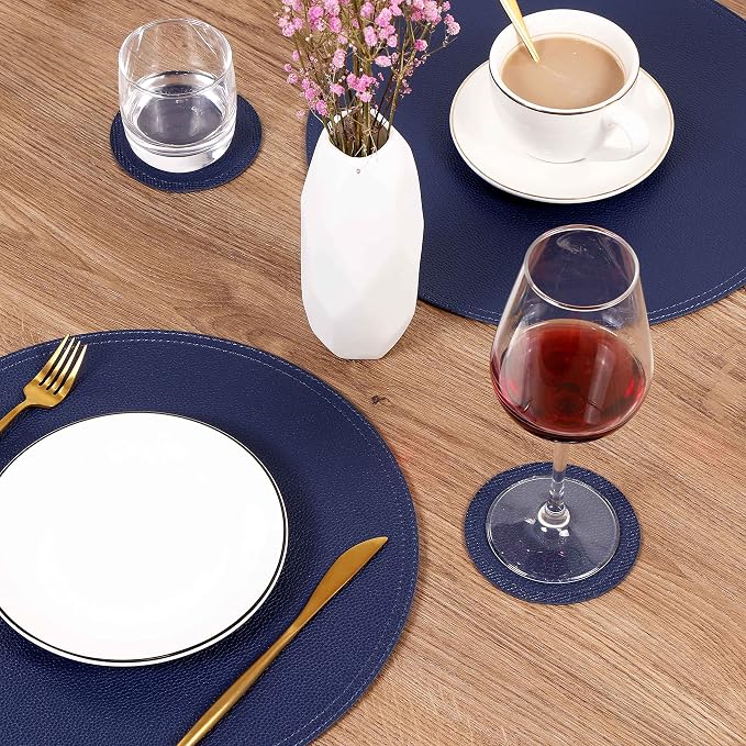 Set of 6 Faux Leather Round Placemats and Coasters, Coffee Mats Kitchen Table - Image 2
