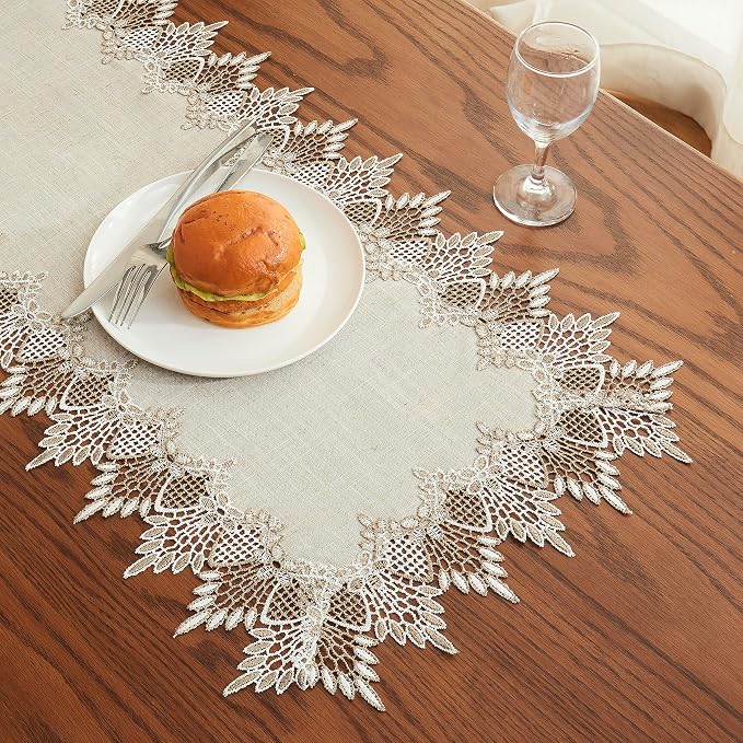 Natural Linen Table Runner 54 inches Beige Lace Coffee Table Runners | French - Image 7