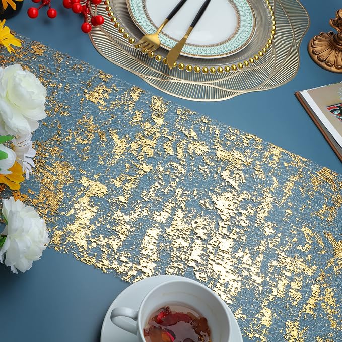 Snowkingdom Glitter Metallic Gold Table Runner 11 Inch x 49 Feet Roll Thin Mesh - Image 3