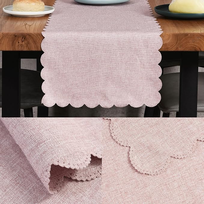 Pink Cotton Table Runner Farmhouse Scallop Style | Valentine's, Decorative - Image 3