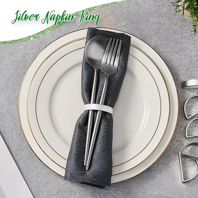 APTWOW Silver Napkin Rings Set of 12, Semicircle Metal Silver Napkin Holder - Image 6