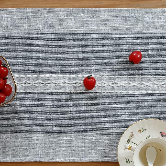 NEWISHER Farmhouse Braided Striped Embroidery Table Runner 48 inches Grey | - Image 5
