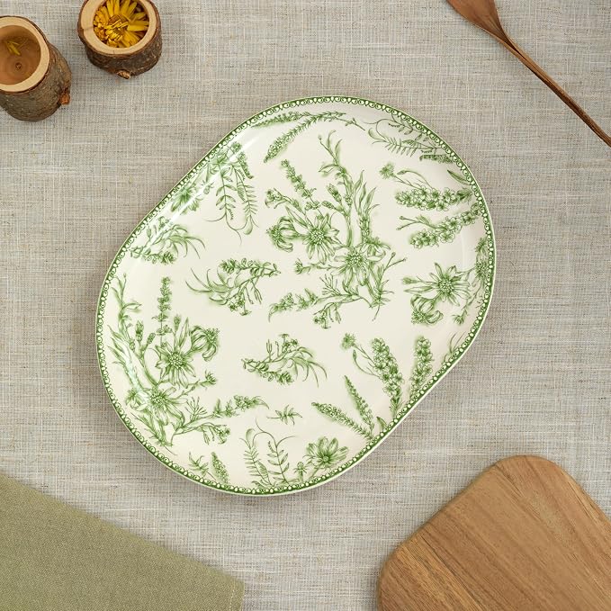 Bico Green Garden Toile De Jouy 16 plus 12 inch Oval Platters Set, Microwave - Image 6