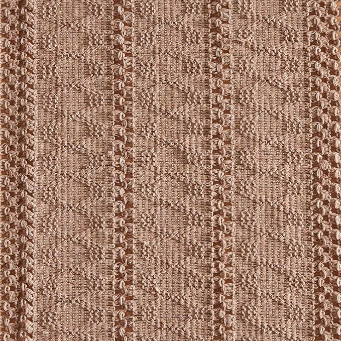 Macrame Style Boho Table Runner, 12x48 Inch Taupe | Woven Boho Table Runner - Image 6