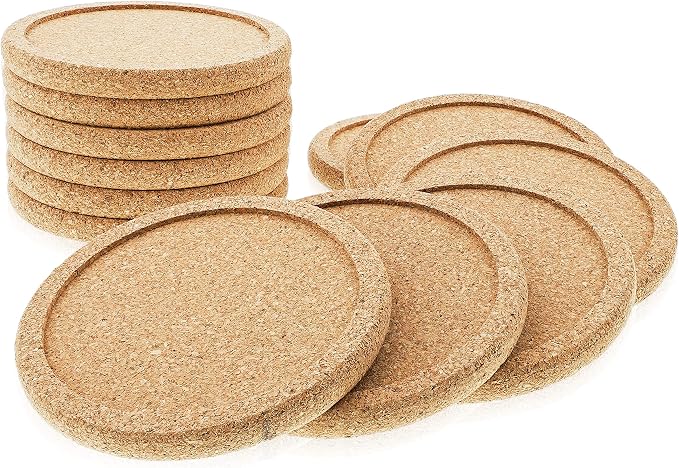 Cork Coasters with Lip for Drinks Absorbent | 12 Set 4 Inch Thick Rustic Saucer - Image 7