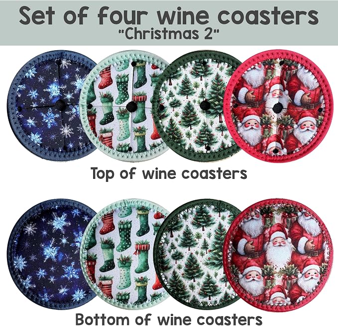 Set of 4 Themed Drink Coasters for Wine Glasses | Reusable Slip-On Stemmed - Image 2