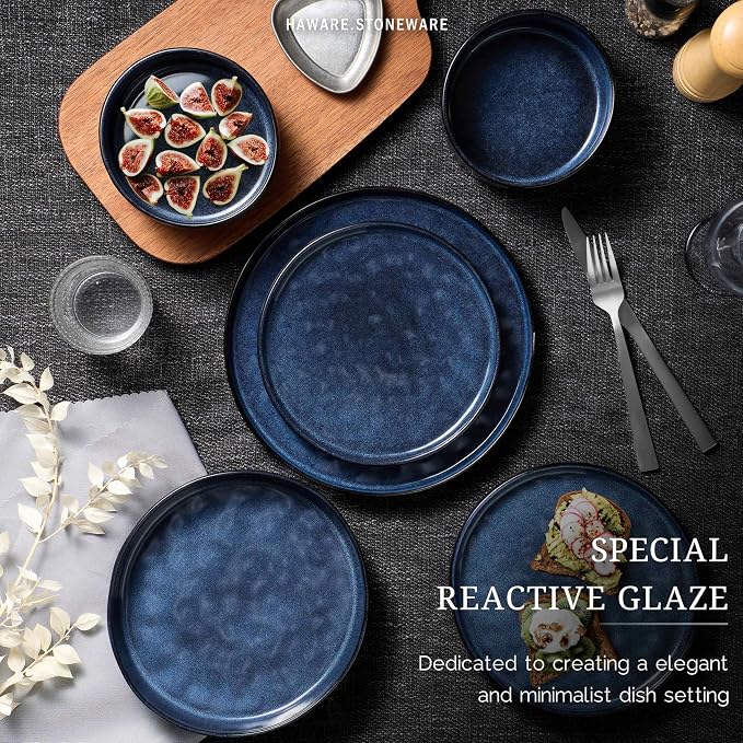 HaWare Dinnerware Sets, 16-Piece Plates and Bowls Set, Reactive Starry Blue | - Image 4