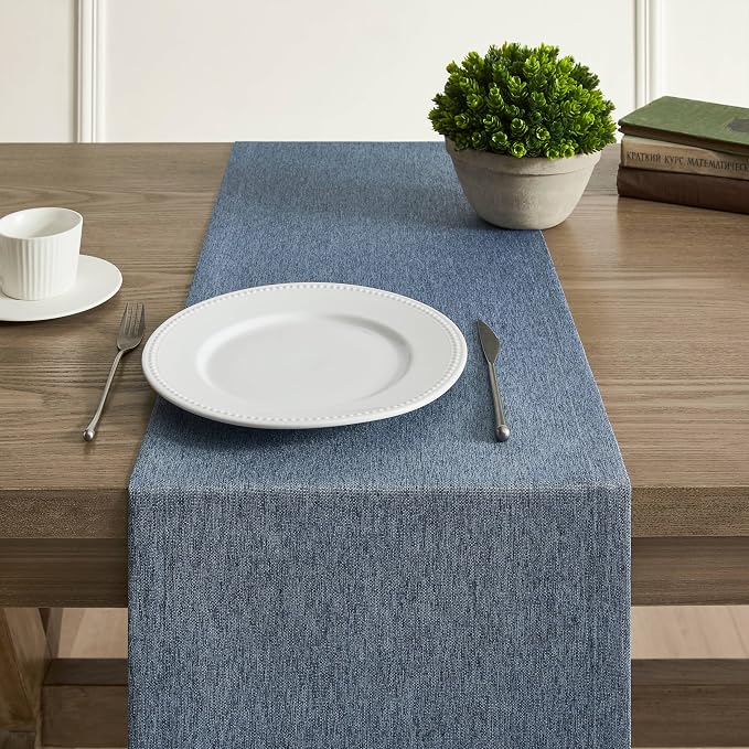 Basic Linen Style Table Runner, 14x108 Inch Navy Blue | Mitered Corner Design - Image 5
