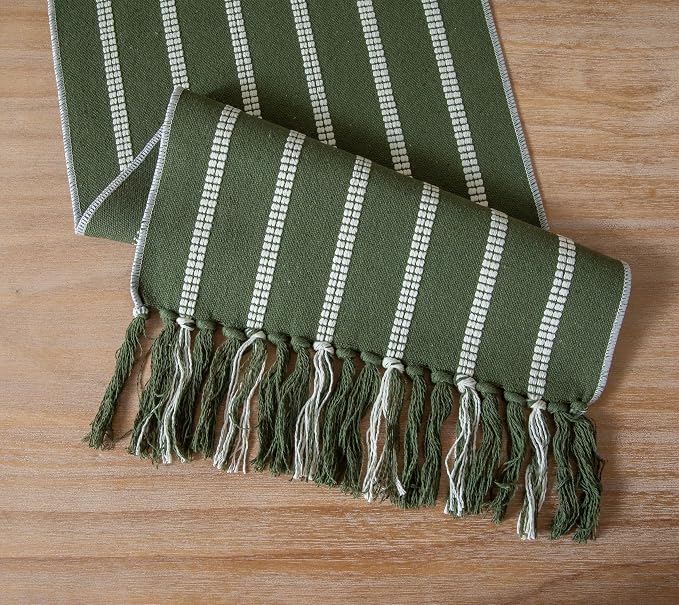 Caflife Boho Table Runner 72 Inchs Long Green, Cotton and Linen Woven - Image 5