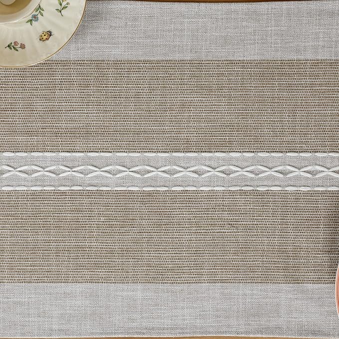 NEWISHER Farmhouse Braided Striped Embroidery Table Runner 90 inches, Rustic - Image 5