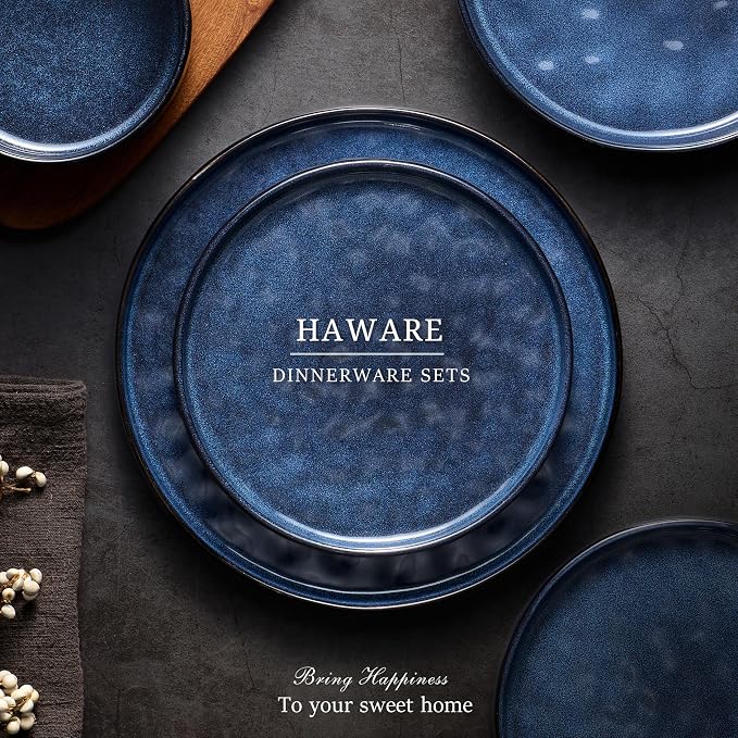HaWare Dinnerware Sets, 18-Piece Plates and Bowls Set, Reactive Starry Blue | - Image 7