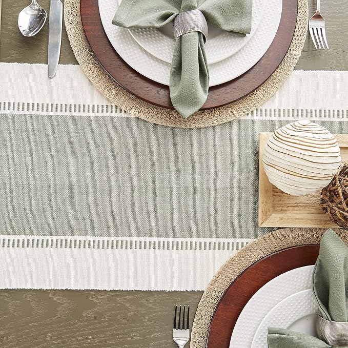 DII Dobby Stripe Table Runner, 13x72 Artichoke & Cream Background | Woven - Image 7