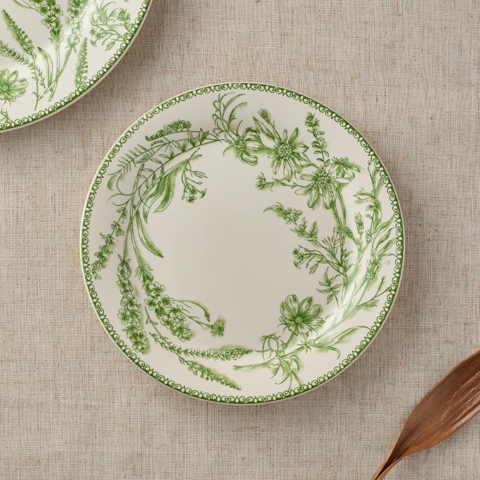 Bico Green Garden Toile De Jouy Salad Plates Set of 4, 8.75 Inch Ceramic - Image 3