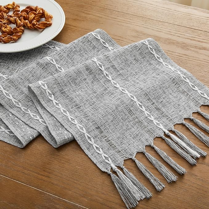 Hemstitched Farmhouse Table Runner, Charcoal 13x72 Inch, Cotton Linen Table - Image 7