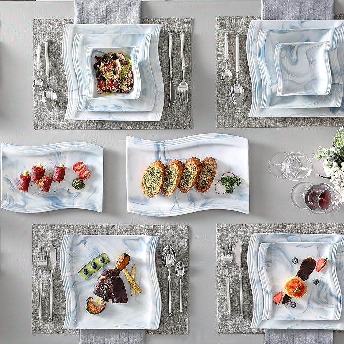 MALACASA Plates and Bowls Sets, 26 Piece Blue Dinnerware Sets - Image 8