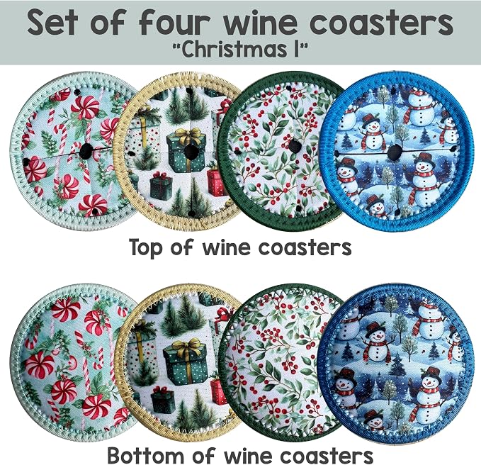 Set of 4 Themed Drink Coasters for Wine Glasses | Reusable Slip-On Stemmed - Image 4